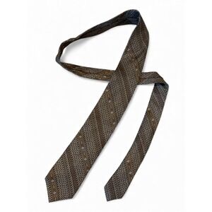 Vintage Sakkino Silk Necktie Mens Brown Geometric Pattern Hand Made Spain